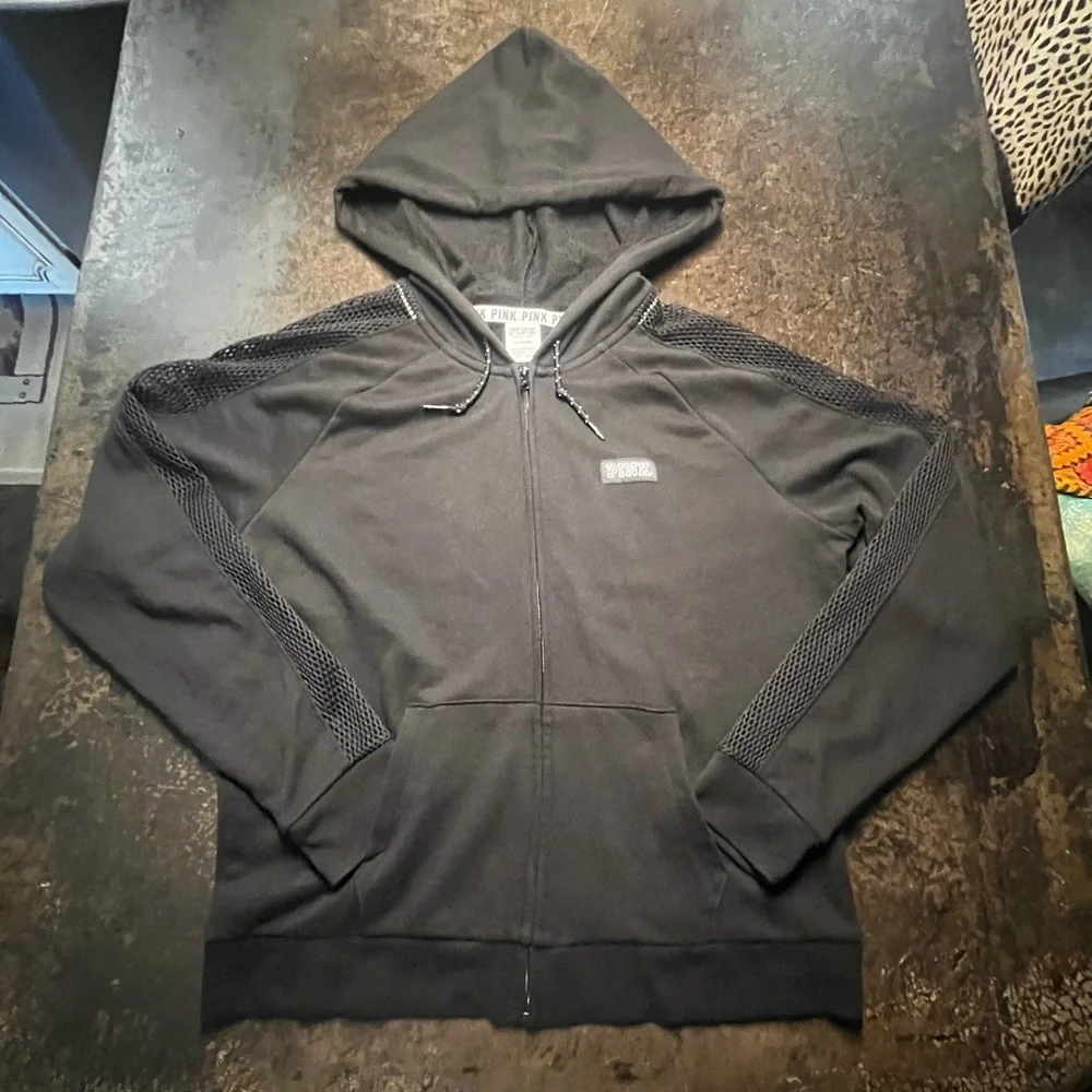 PINK Victoria Secret Black Jacket/Hoodie with Silver Sequin, L - Picture 4 of 8